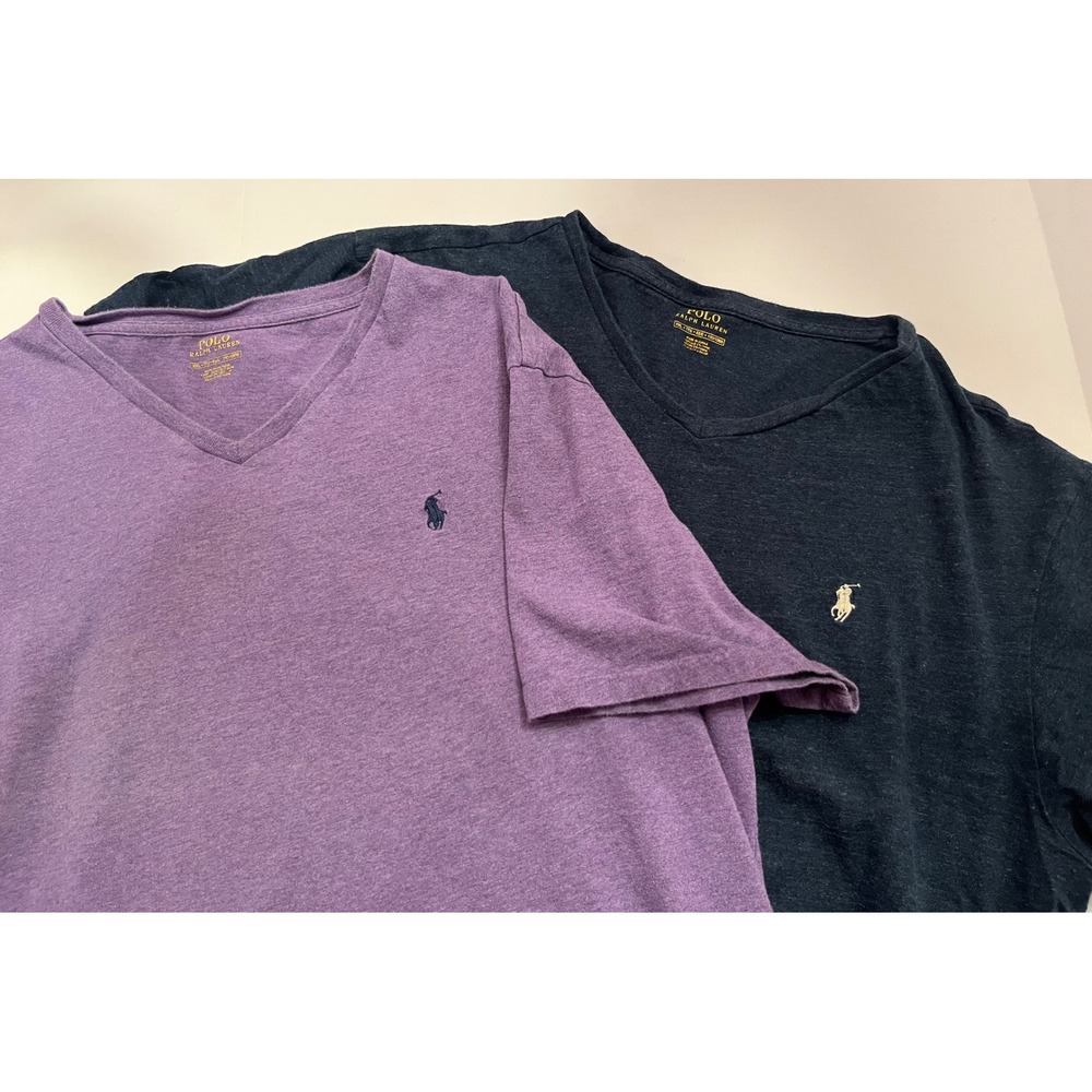 Polo Ralph Lauren Mens 2 Pack V-Neck T-Shirts Tees Heather Purple Navy Blue XXL